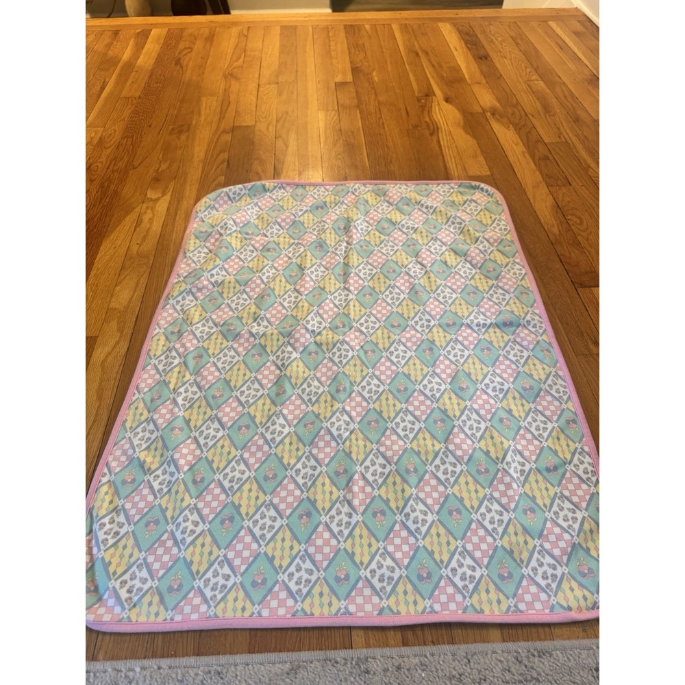 Vintage Gymboree Baby Blanket Pink Patchwork Diamonds Floral Rare 90s Cotton #2